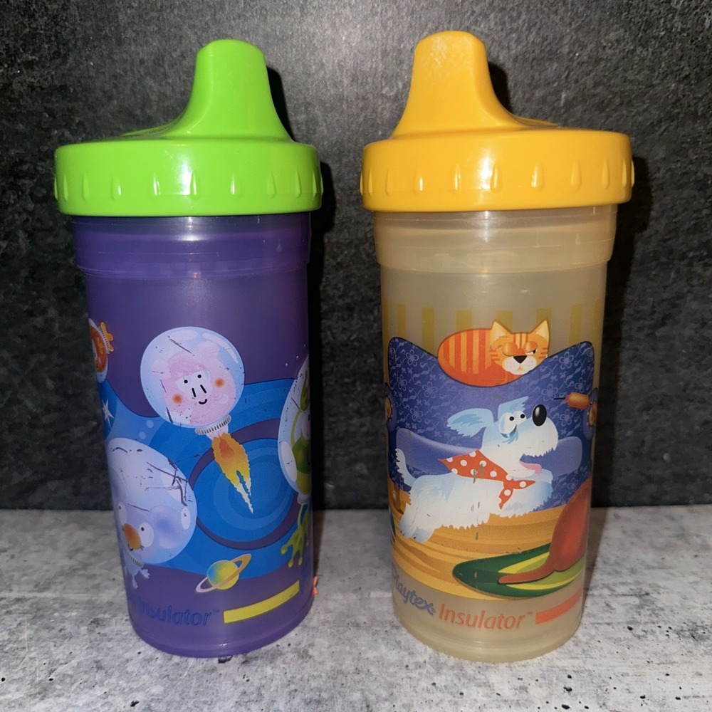 2  Playtex The Insulator Insulated Spill-Proof Sippy Cup Dogs Animals Space Pets
